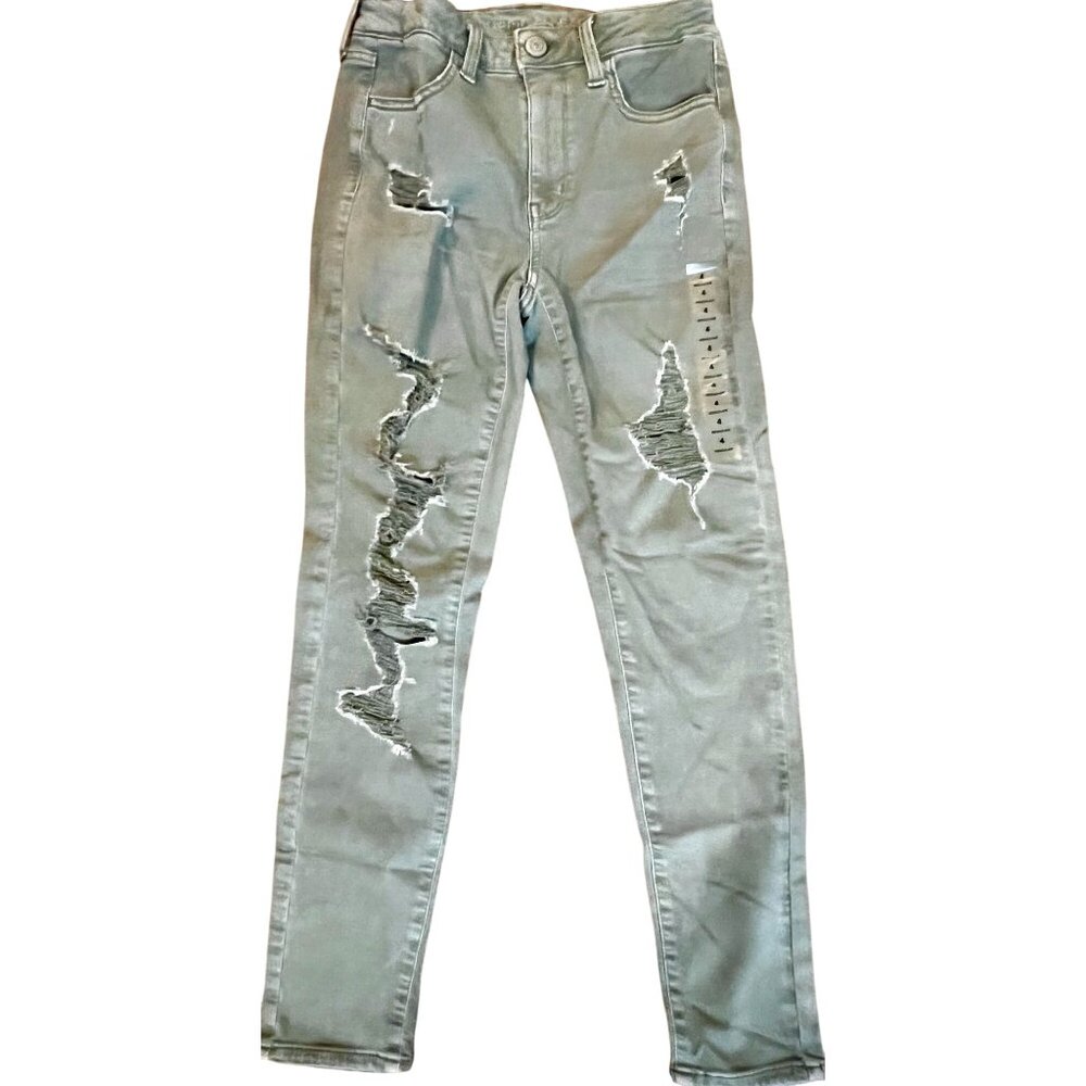 American Eagle High Rise Jegging Crop Jeans Olive Green Super Stretch Size 4 NWT